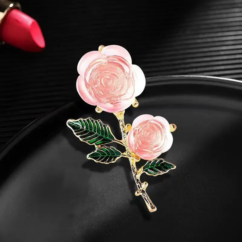 Luxury Rose Flower Brooches For Women Fashion Enamel Pins Elegant Clothing Accessories
