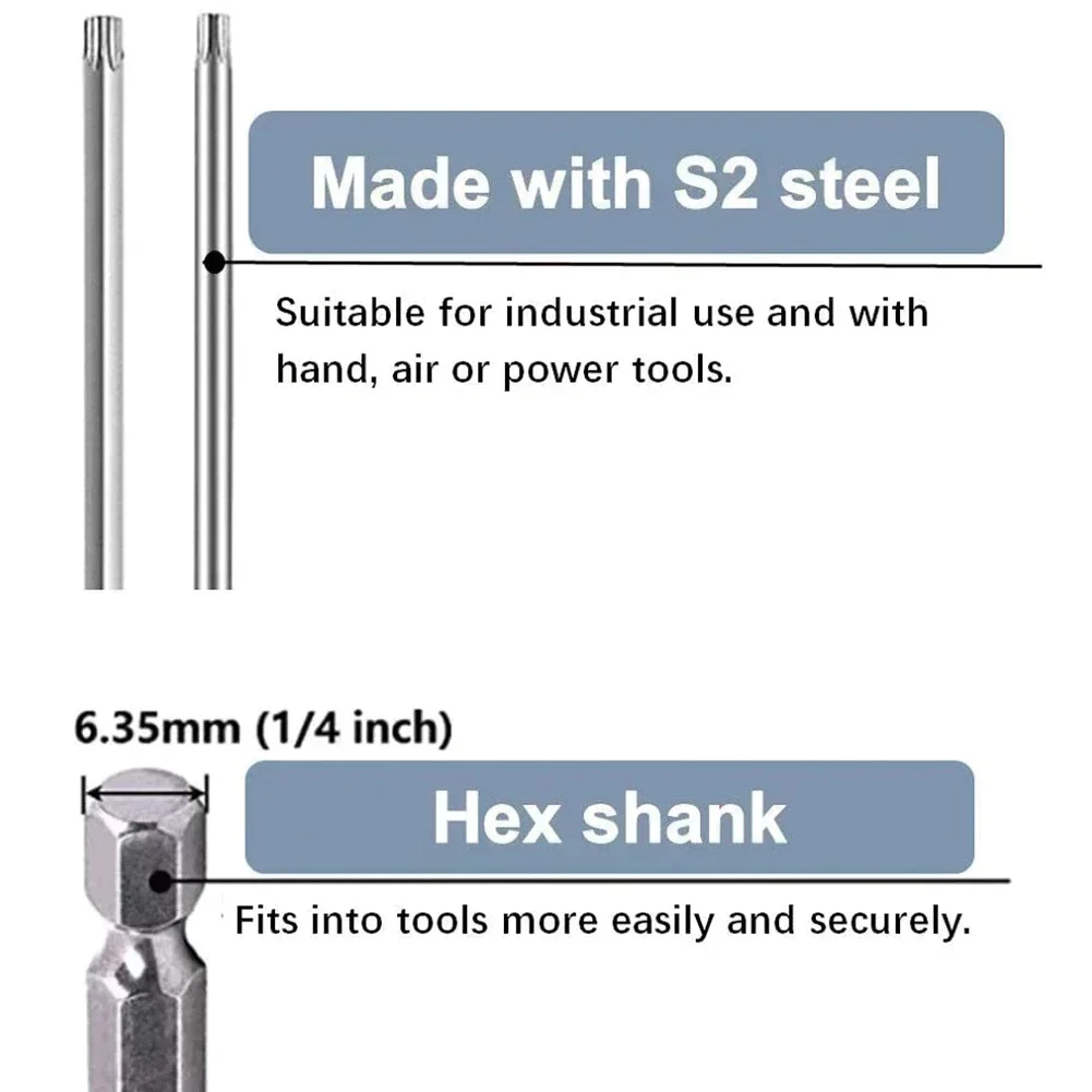 1Pcs Hex Shank Magnetic Head Torx Screwdriver Bit 100mm Magnetic Security Tamper Proof Star Electric T7 T8 T15 T20