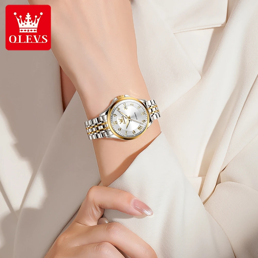 OLEVS 6702 Woman Watch Steel Strap Auto Date Mechanical Watch For Women Roman Scale Luxury Luminous Waterproof Ladies Hand Clock