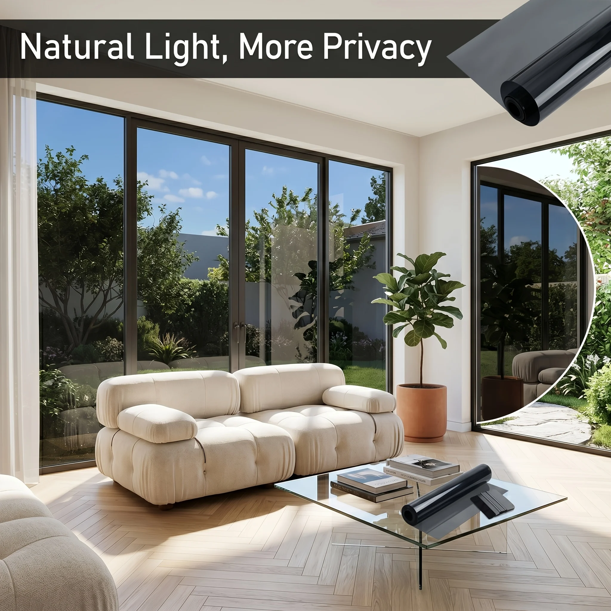 One Way Privacy Window Film Static Cling No Glue Removable Cut to Size Heat Control UV Protection for Home Office Hotel Glass