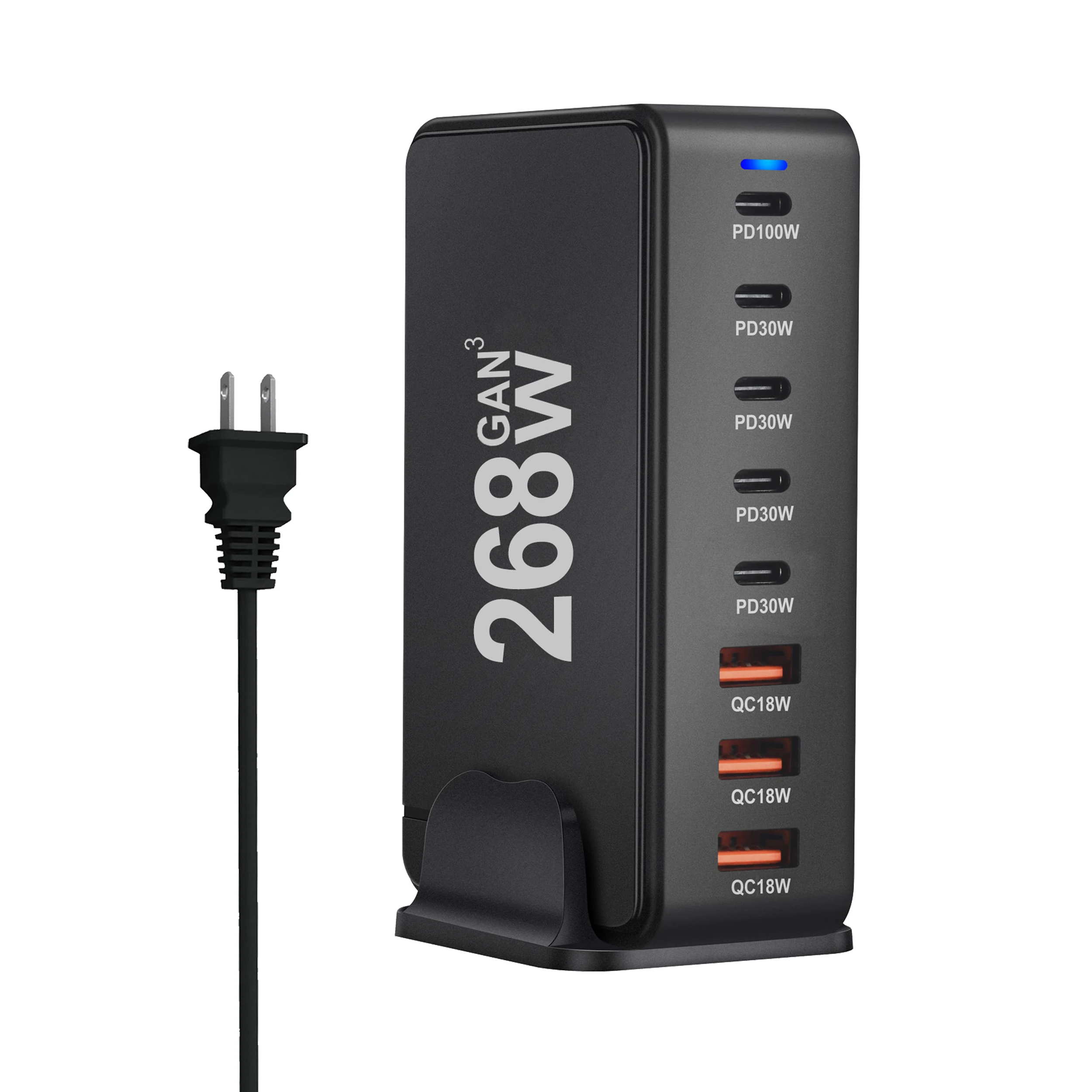 268 واط سطح المكتب GaN شاحن 8-port USB نوع C PD شاحن شحن سريع 3.0 USB نوع C شاحن سريع شاحن USB المحمول