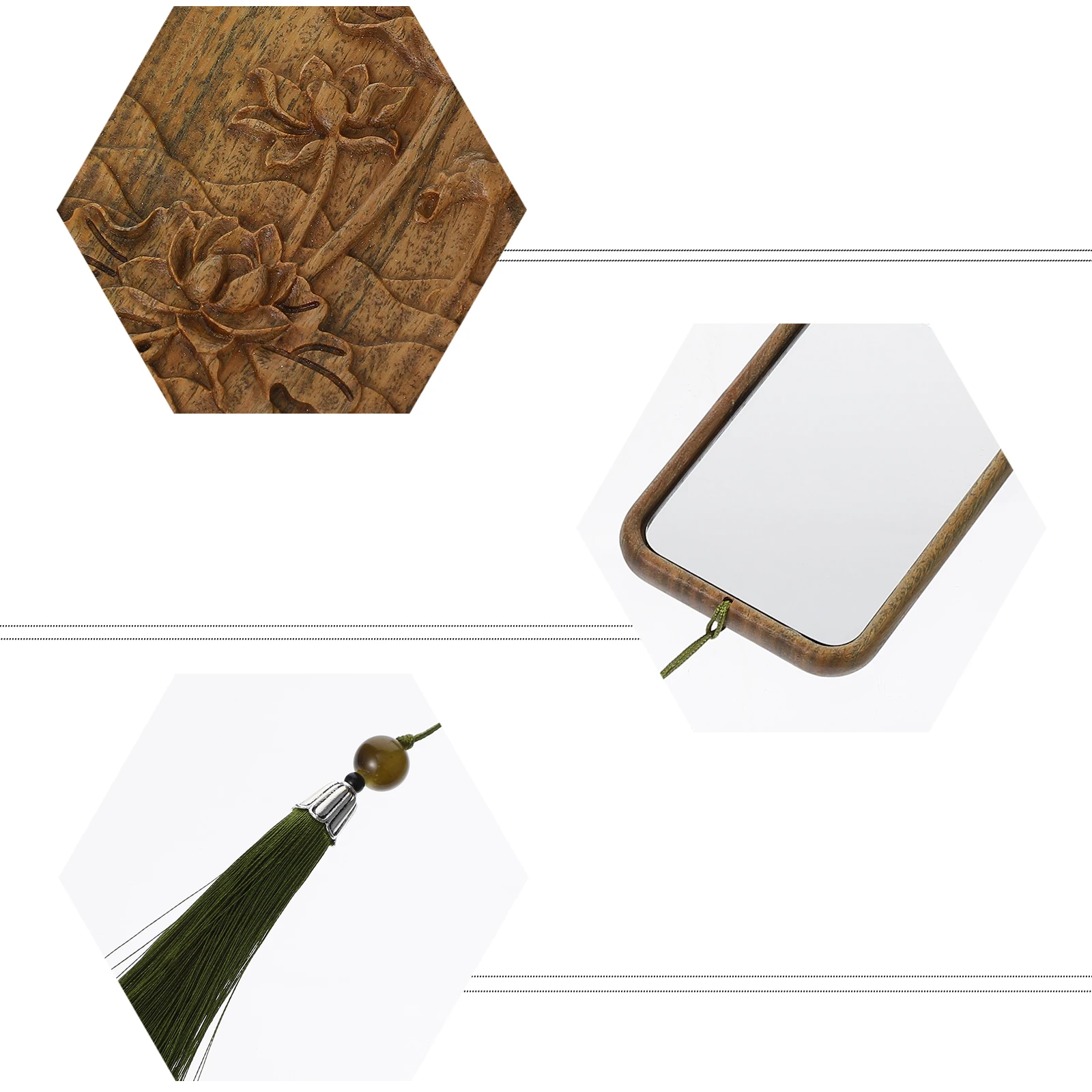 

Wooden Carving Makeup Tassel Travel Mirror With Tassel Pendant Mirror Pendant Travel Portable Compact Beauty Tools For Bag