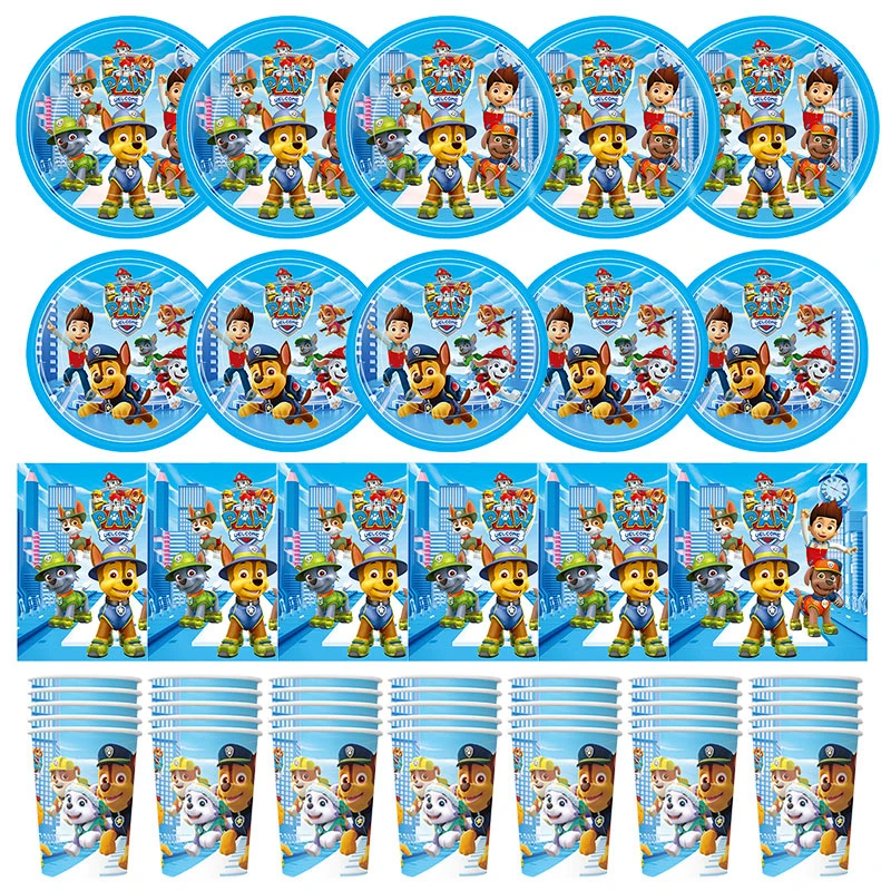 Paw Patrol Birthday Party Decoration Supplies Cartoon Dog PAW Patrol Sky Blue Paper Napkin Plate Cup Balloon Baby Shower for Kid