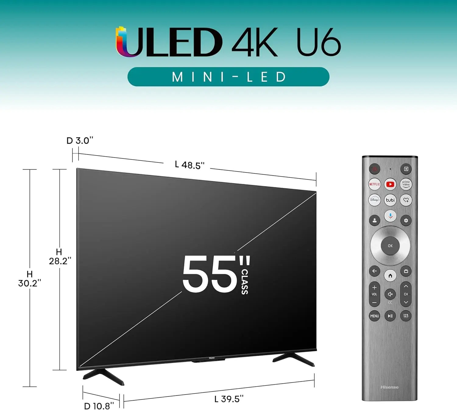 U6 Series 55U6N 55 Inches ULED 4K Smart TV  Mini-LED | QLED  600 Nits | Motion Rate 240 Dolby Vision HDR 10+  Dolby Atmos