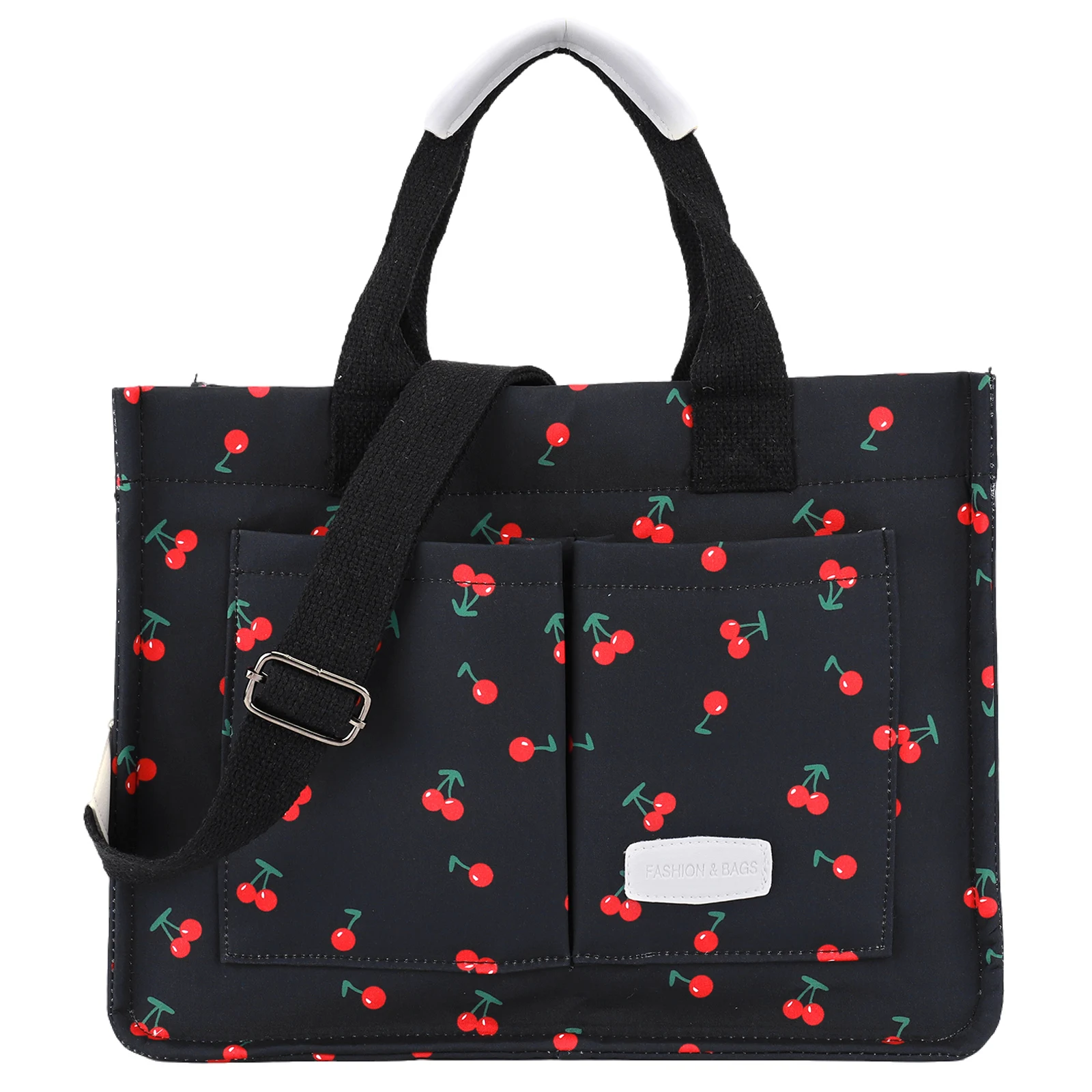 Women Cherry Pattern Tote Bag Large Capacity Cherry Printed Tote Handbag Adjustable Strap Casual Satchel Bag Ladies Commute Bag