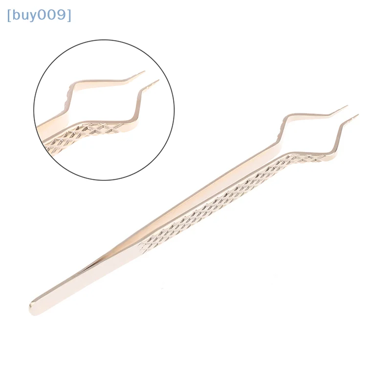 Anti-Static สแตนเลสสตีลแหนบความแม่นยําสูงทองโค้งตรงขนตาพัดลมแหนบคิ้วเล็บเครื่องมือแต่งหน้า