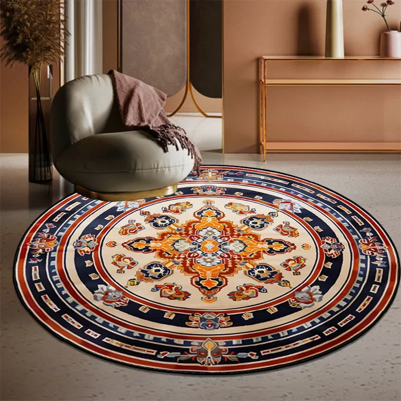 VIKAMA Retro Bohemian Round Carpets Living Room Luxury Sofa Area Chair Non-Slip Soft Floor Mat Bedroom Decor Crystal Velvet