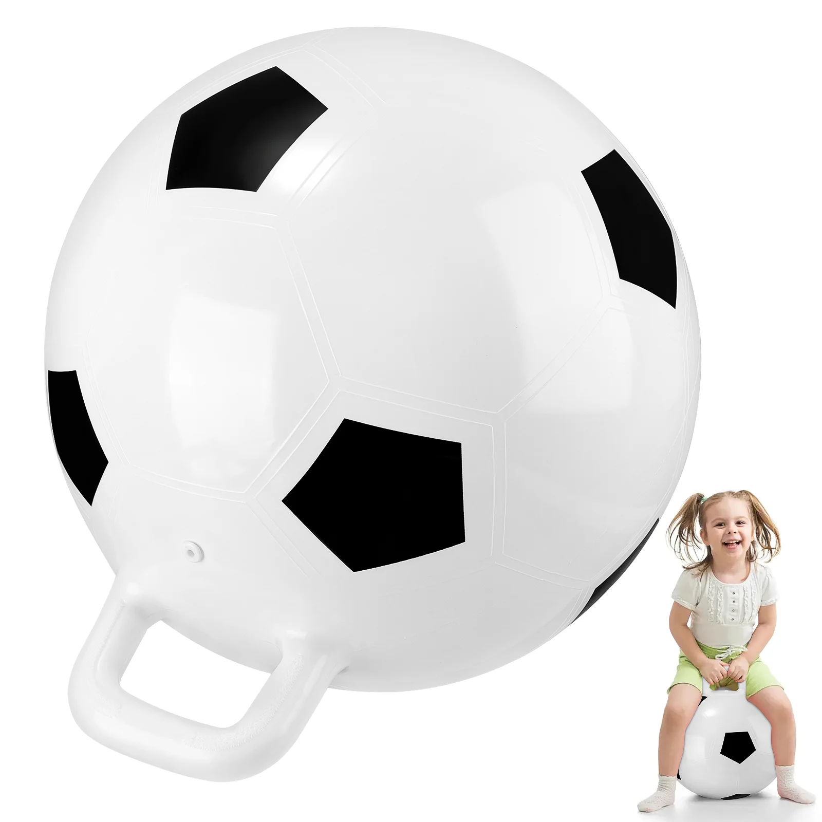 Pelota inflable de fútbol de PVC de 45cm, pelota para saltar, pelota de actividades para interiores y exteriores para niños (blanco, fútbol), 1 ud.