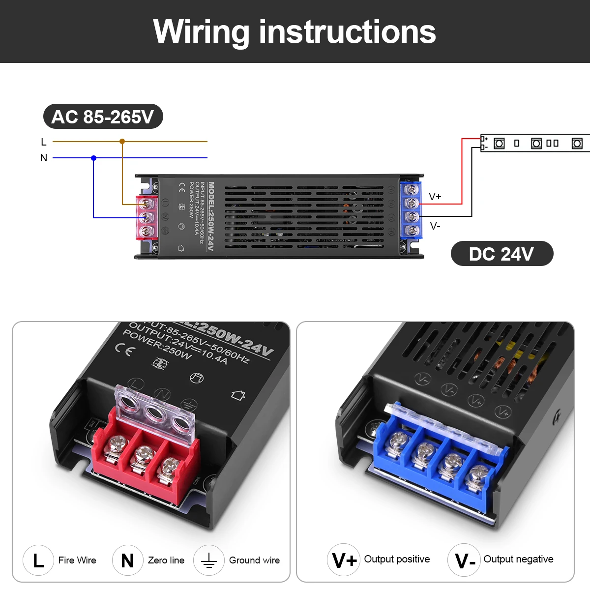 Aluminum DC 12V 24V LED Transformer AC 110V 220V  Power Supply Adapter LED Lights Driver Switching Power Supplies 60W 150W 250W