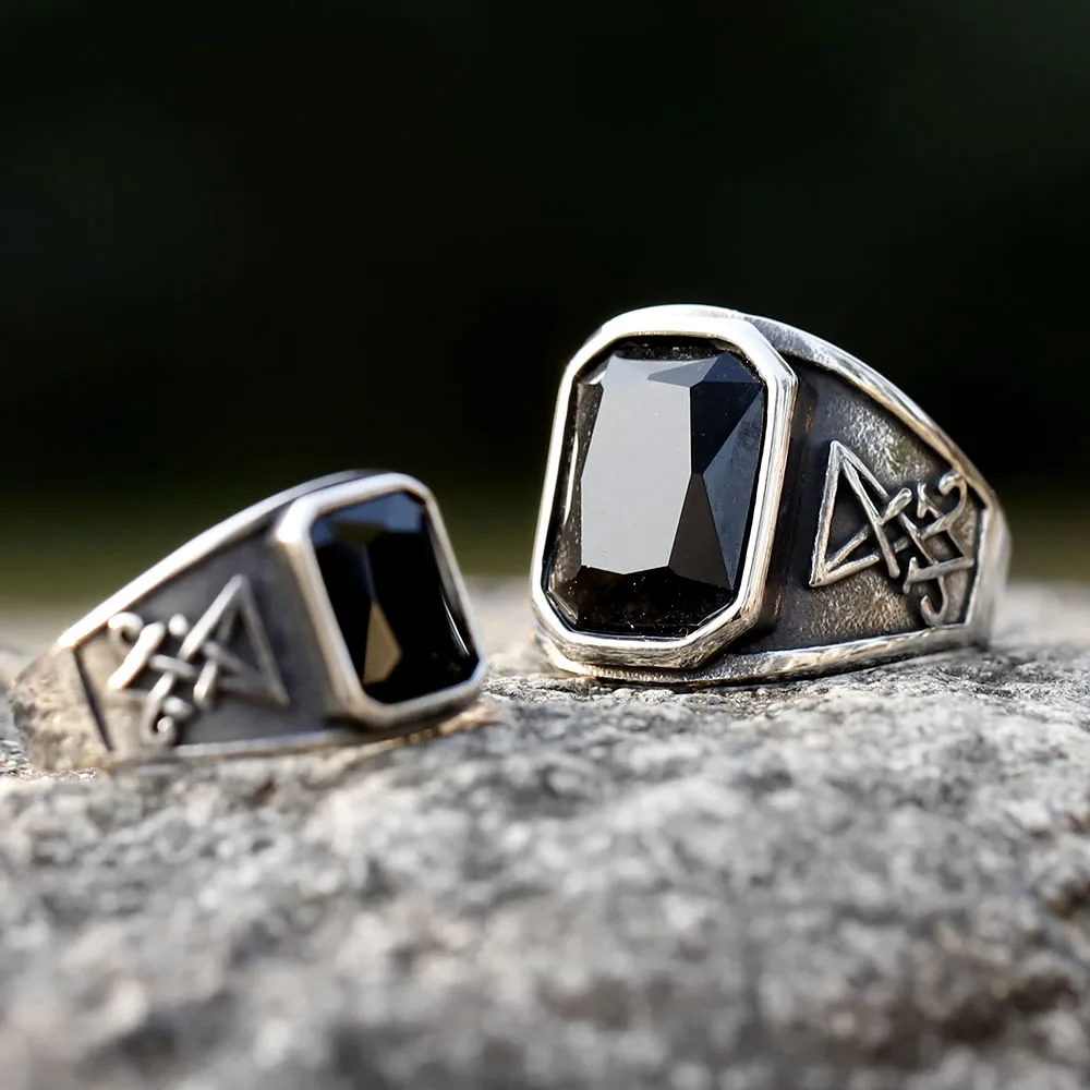 2025 NEW Men's 316L stainless steel rings Vintage Lucifer Satan Punk Rock Personality Religion Jewelry Gift free shipping