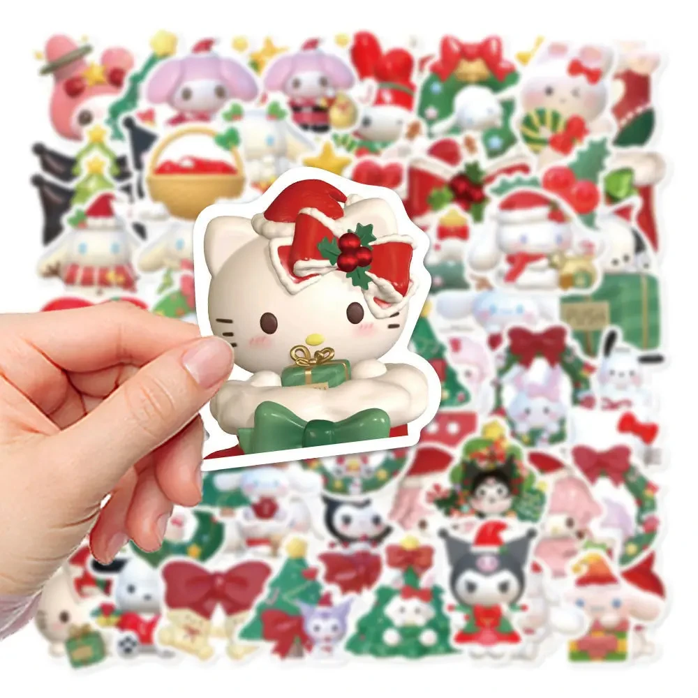 62Pcs Cartoon Cute Christmas Style Sanrio Stickers Kawaii Water Bottle Laptop Skateboard Luggage Waterproof  Stickers Kids Toys