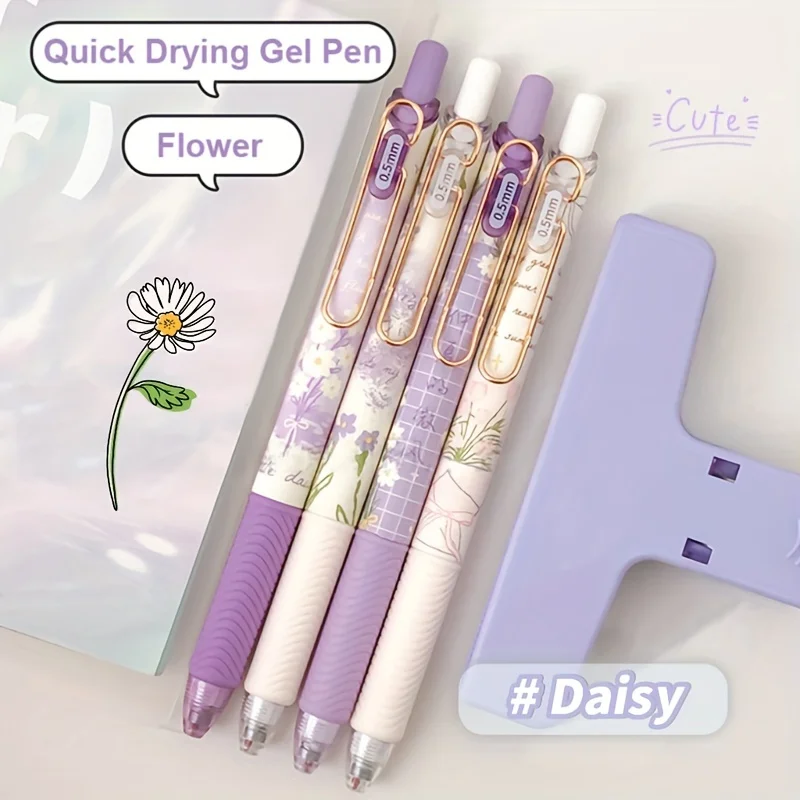 

4 Purple Neutral Pen Set - Comfortable grip, quick drying, suitable for student writing and daily office work