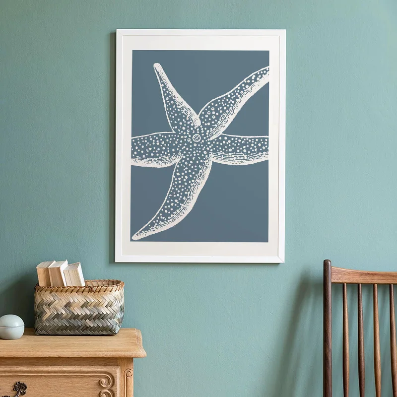2026 Blue Coastal Sea Antique Seashell Sketch Starfish Jellyfish Conch Poster Canvas Painting Print Wall Art for Kids Room Home 