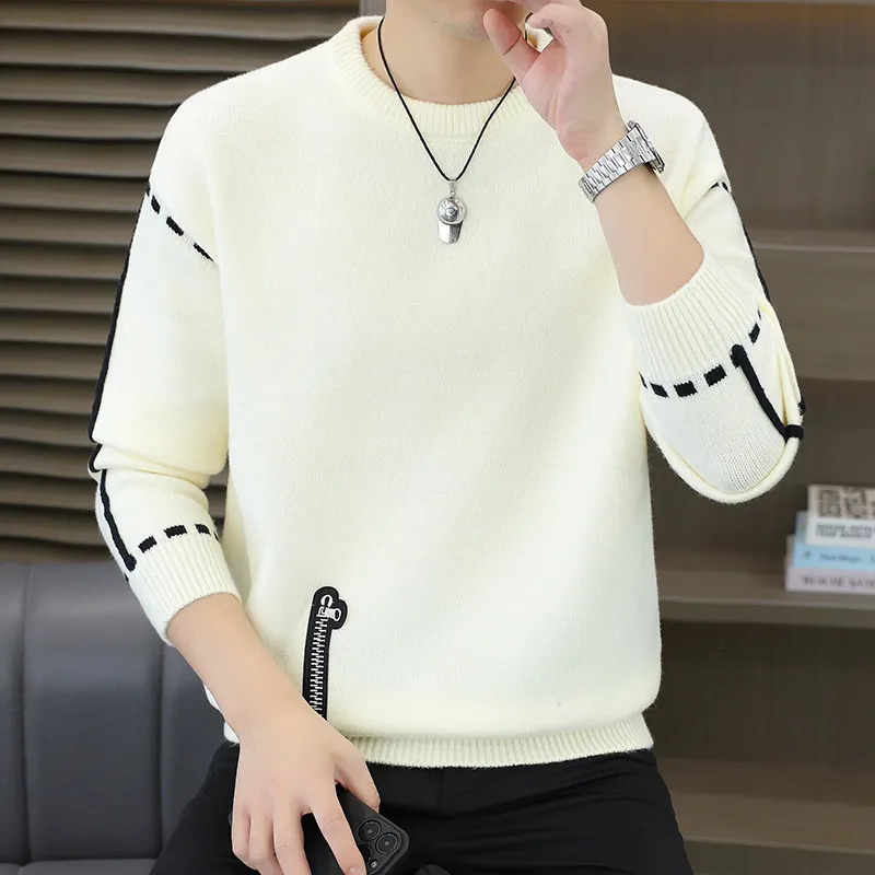 

Осенний новый мужской круглый трикотаж Ne, повседневный универсальный свитер с базовым слоем, модный молодежный полиэстер, нейлон, акриловая смесь