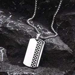 Dog Tag  Necklaces for Men Boys,Simple Stainless Steel Checkerboard Pendant Necklace with Box Chain,Never Fade Jewelry Gifts