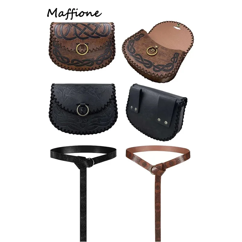 SN55Medievale rinascimentale vichingo pirata cosplay cintura marsupio marrone nero marsupio accessori per costumi donna Halloween Sui $ @ 1w