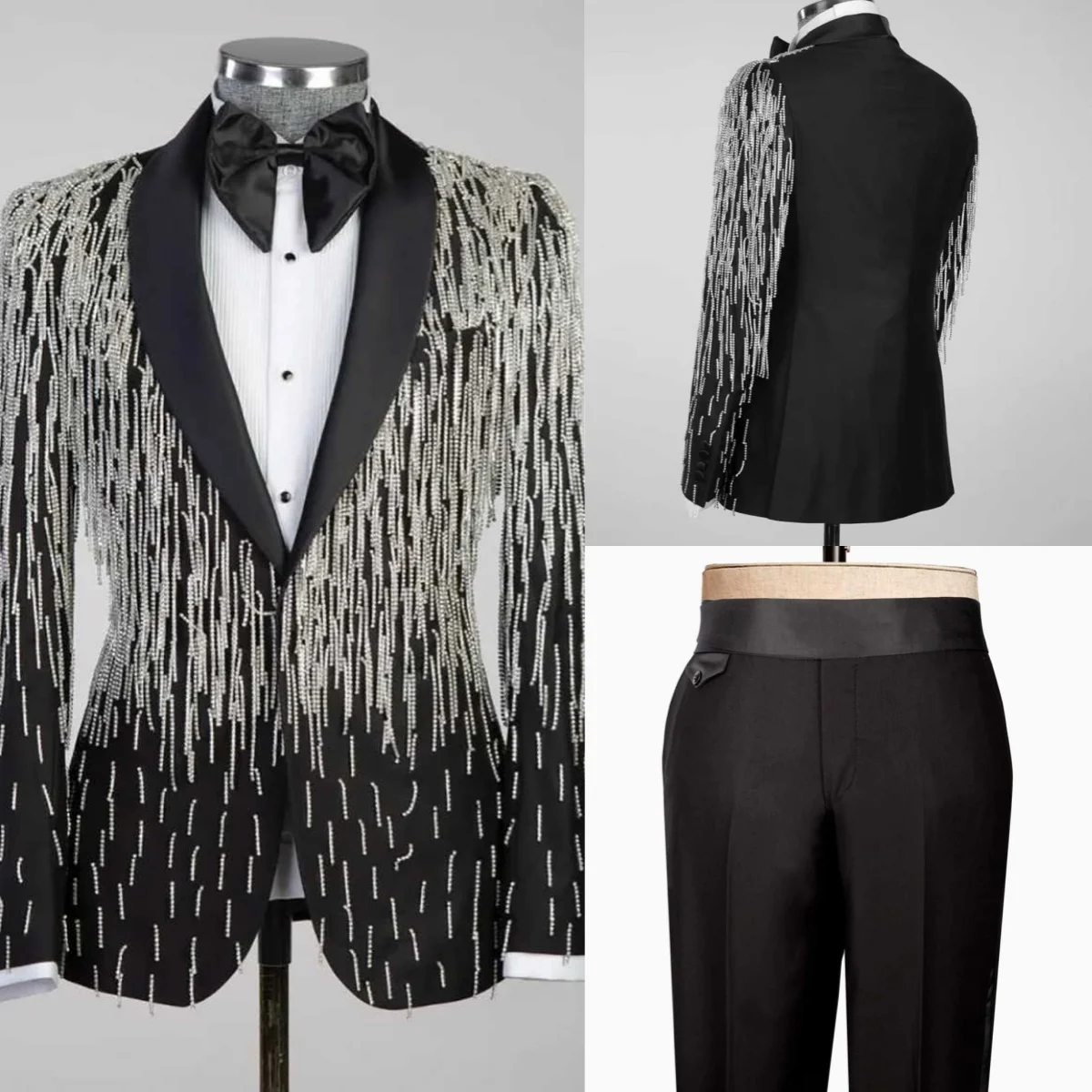 

Роскошные мужские свадебные смокинги с кисточками и бисером, куртка для выпускного вечера по индивидуальному заказу, комплект из 2 предметов, официальная вечеринка, жених, праздничная одежда, костюмы для мужчин