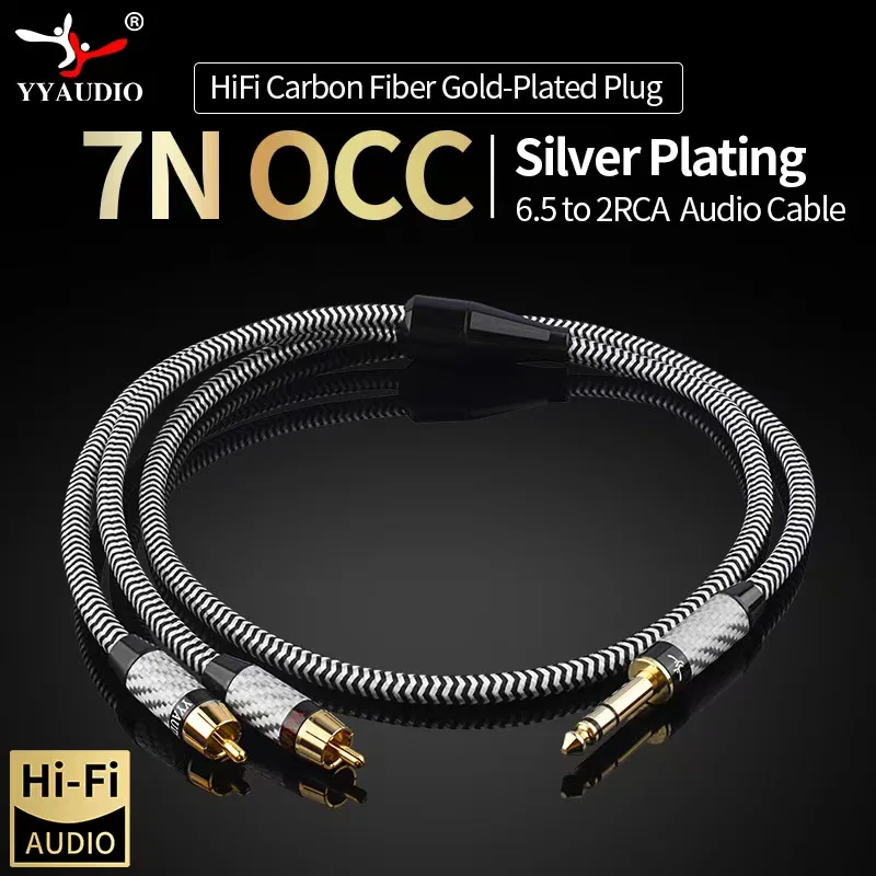 

HiFi Aux 6.5 Jack to 2RCA Audio Cable 7N OCC Silver Plated 6.5mm to 2RCA Audio Cable 24K Gold-Plated Plug for Mixer Amplifier