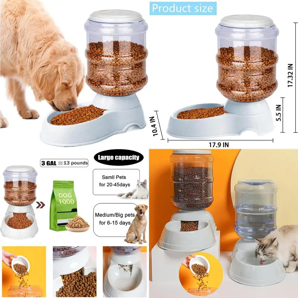 

3 Gallon Gravity-Feed Dog Dispenser for Large Breeds - Automatic Feeder with Dry Food Storage for Adult Dogs