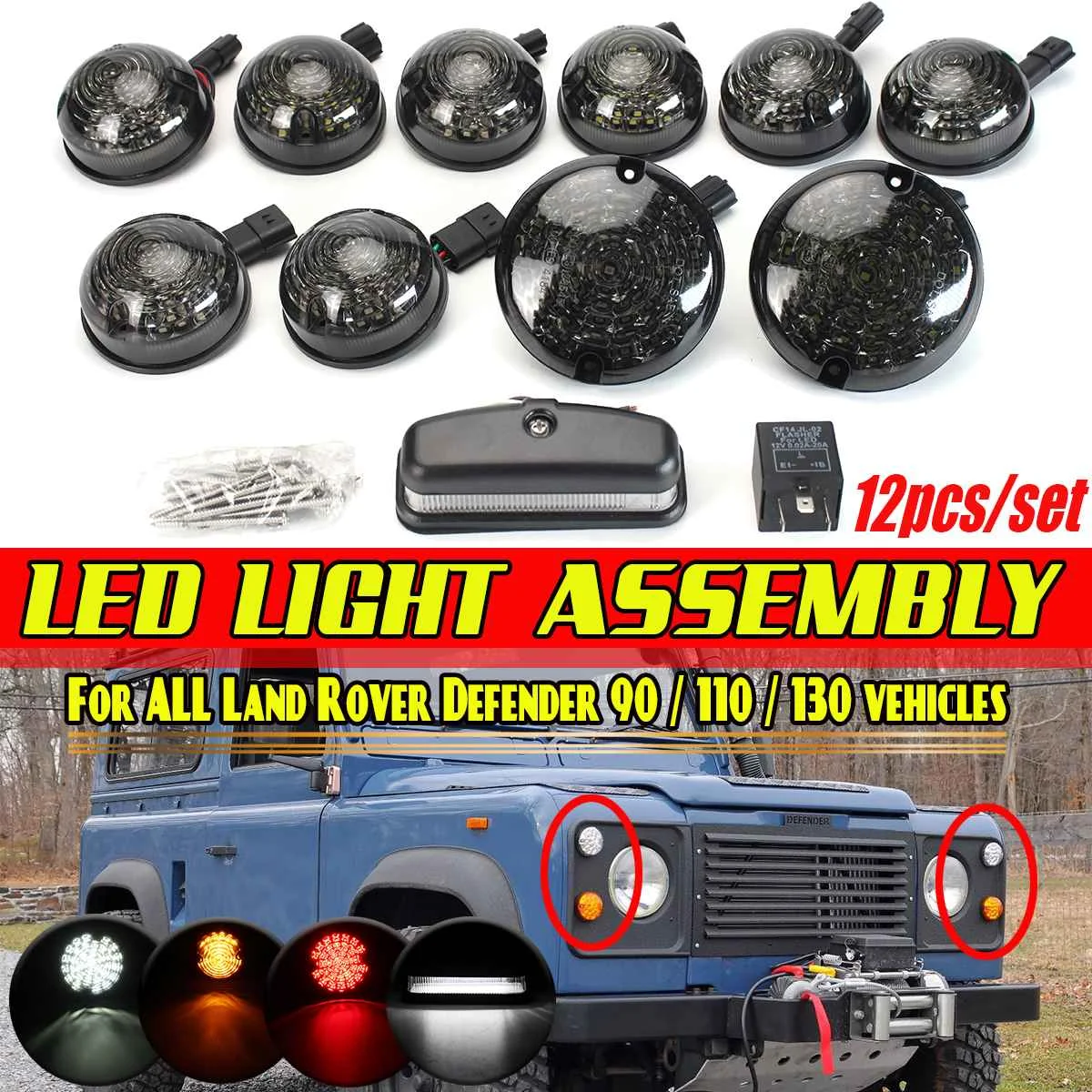 11/12pcs/Set LED Front Sidelight Signal Indicator Lamp Stop Fog Reversing License Plate Light For Land Rover Defender 90 110 130