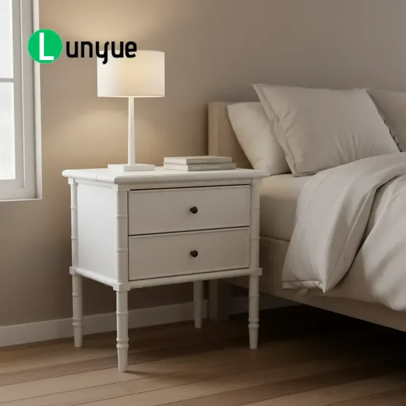 French Luxury Solid Birch Wood Bedside Table 2 Drawers Antique Nightstand Customizable Bedroom Furniture for Apartment Hotel