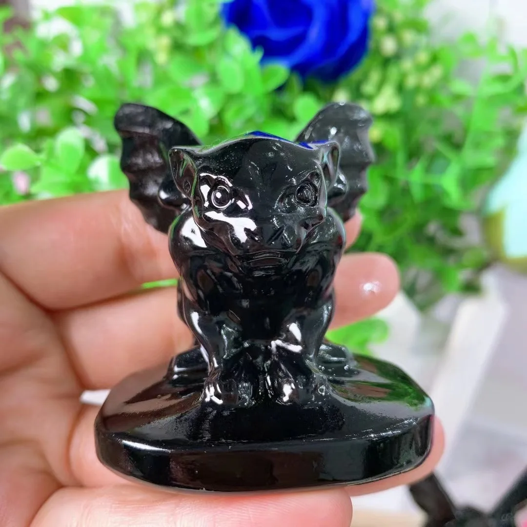 6cm Natural Obsidian Crystal Gargoyle Hand Carved Polished Quartz Healing Stones Gemstones For Home DIY Decorations 1pcs