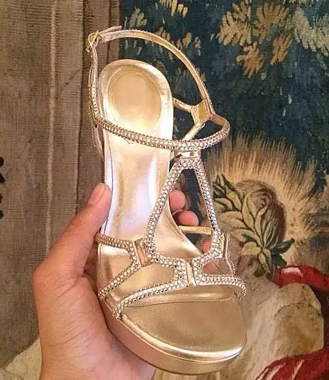 Sandalias de tacón alto con plataforma gruesa para mujer, zapatos de tacón fino, resistentes al agua, con diamantes de imitación, para fiesta, color Beige y negro