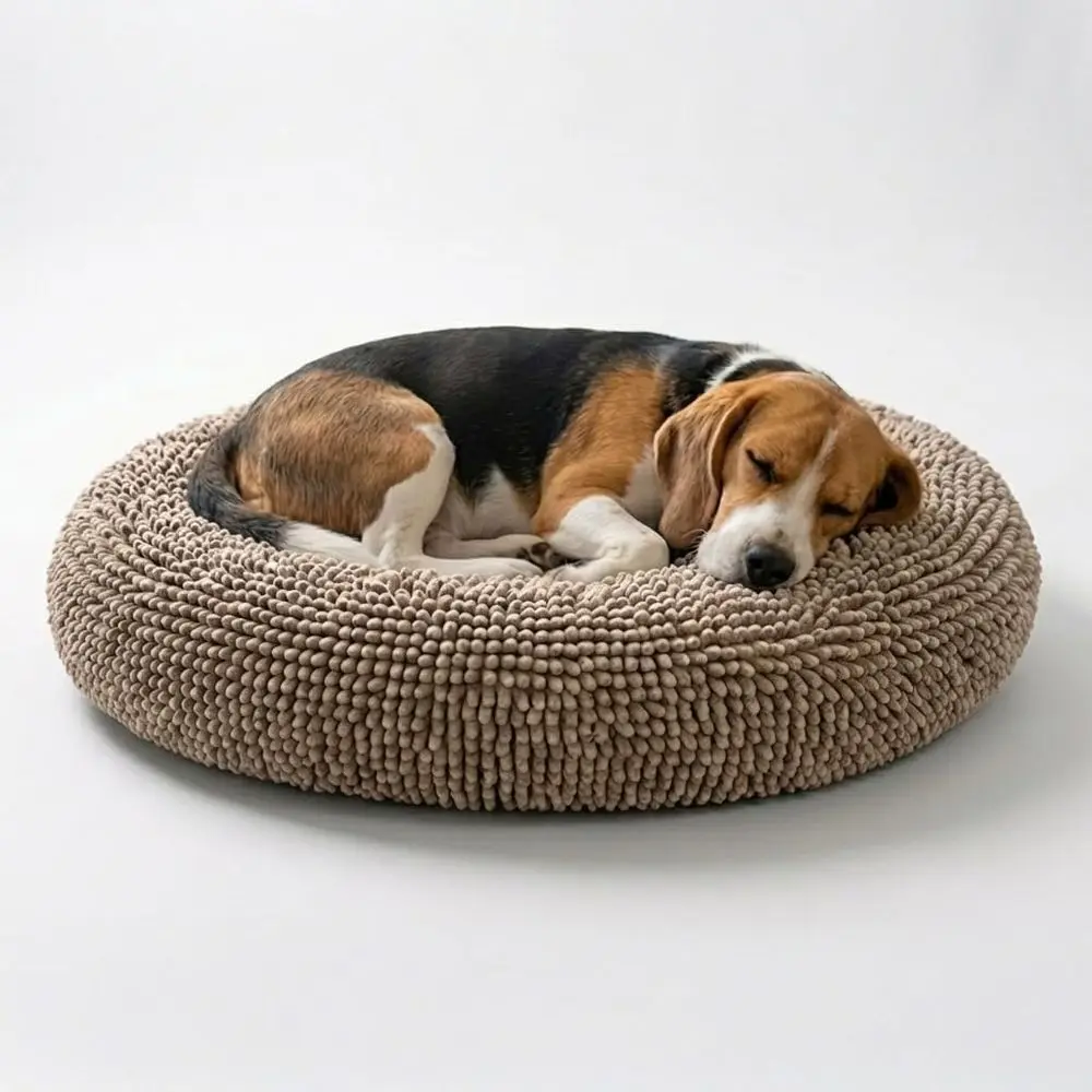 

Medium Donut Dog Bed - Chenille, Removable & Washable Cover, Beige