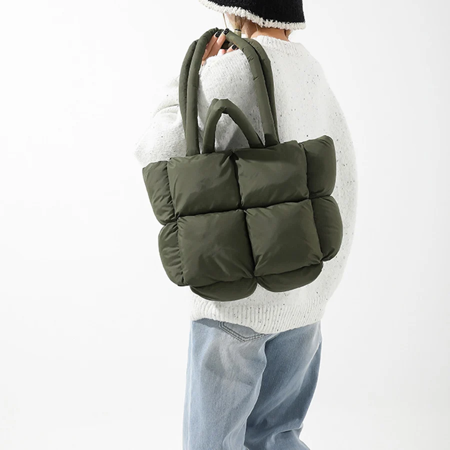 Fashion Soft Puffer Tote Bag Designer Quilted Women Shoulder Bags Nylon Padded Lady Handbags Down Cotton Warm Winter Shopper Bag view 2