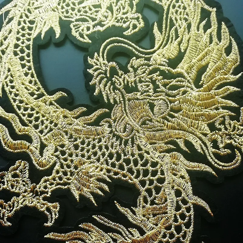 1Pc Gold Dragon Embroidery Patches For Clothing Iron On Animal Sticker Patches Clothes Jeans Decoration