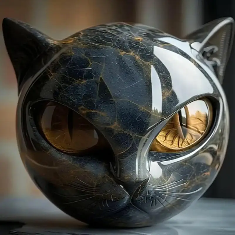 Halloween Black - Cat Stone Figurine Sculpture Texture Cat Stone Resin Ornament Cat Statue Home Office Bookshelf Decor Craft