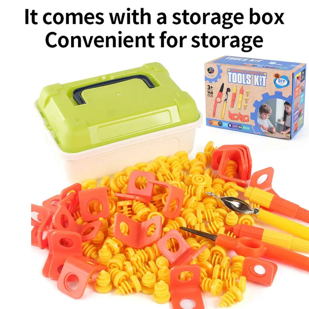148 PCS Cardboard DIY Screw Kids Children Educational Building Kit Science STEM Toy Nuts Bolts Storage Box ABS Plastic Tools