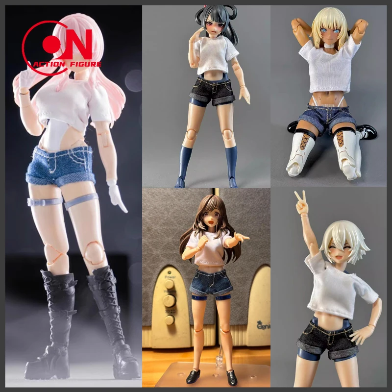 

1/12 C-010 Mobile Suit Girl Fresh White T-shirt Denim Shorts Clothes For Snail Shell Romankey 6" Doll Diy Decors Hobby Collects