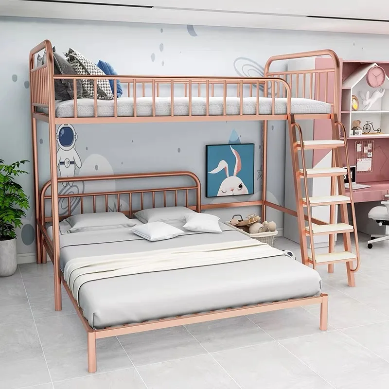 Wrought staggered bunk beds, staggered loft beds, upper beds, empty loft beds under the beds