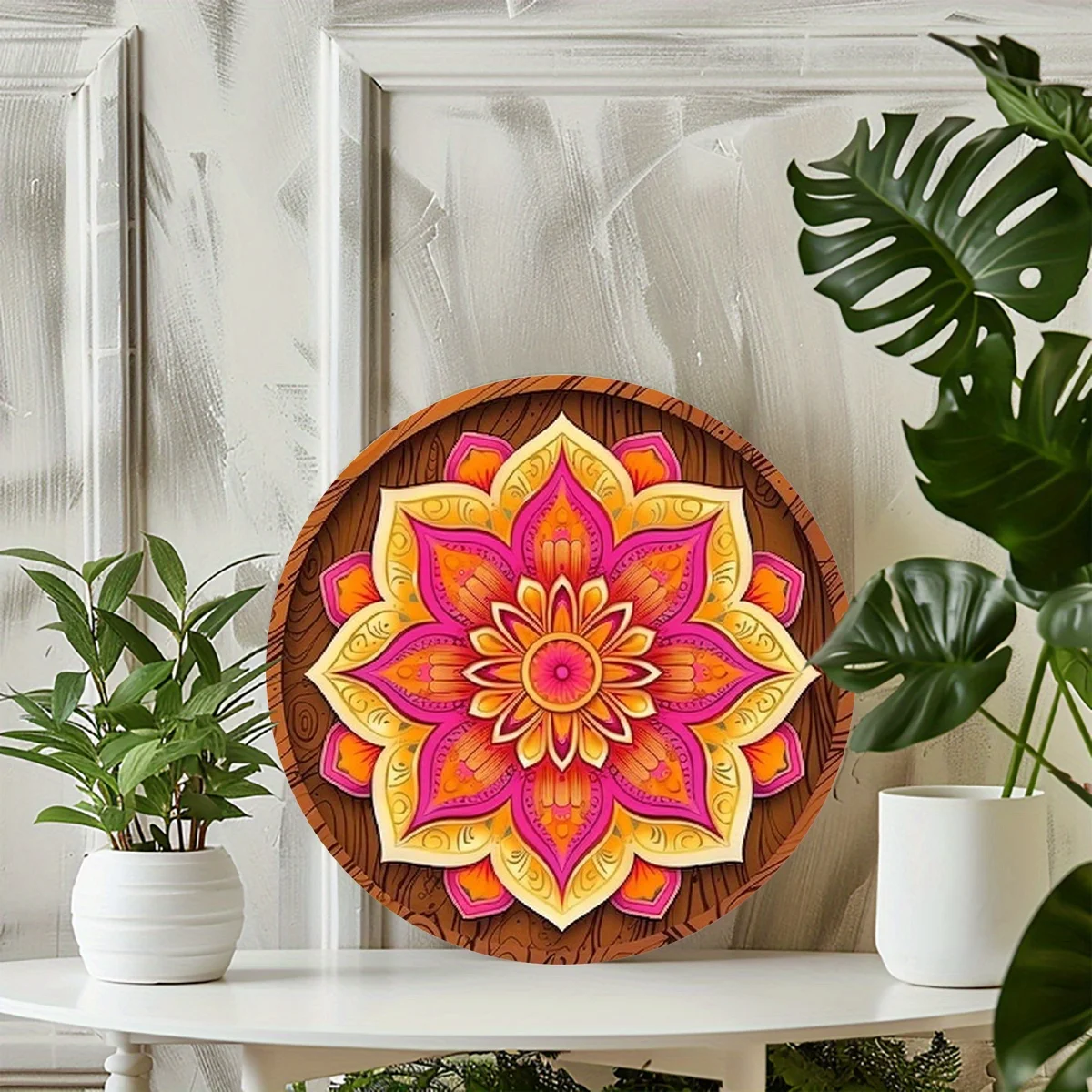 1 قطعة ، ماندالا لوتس زهرة خمر ديكور معدني مستدير ، حديقة المطبخ ساحة تسجيل للمنزل غرفة المعيشة مكتب ديكور الخريف جدار #2