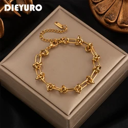 DIEYURO 316L Stainless Steel Gold Silver Color Chain Bracelet For Women Classic Rust Proof Fashion Girl Wrist Jewelry Gift