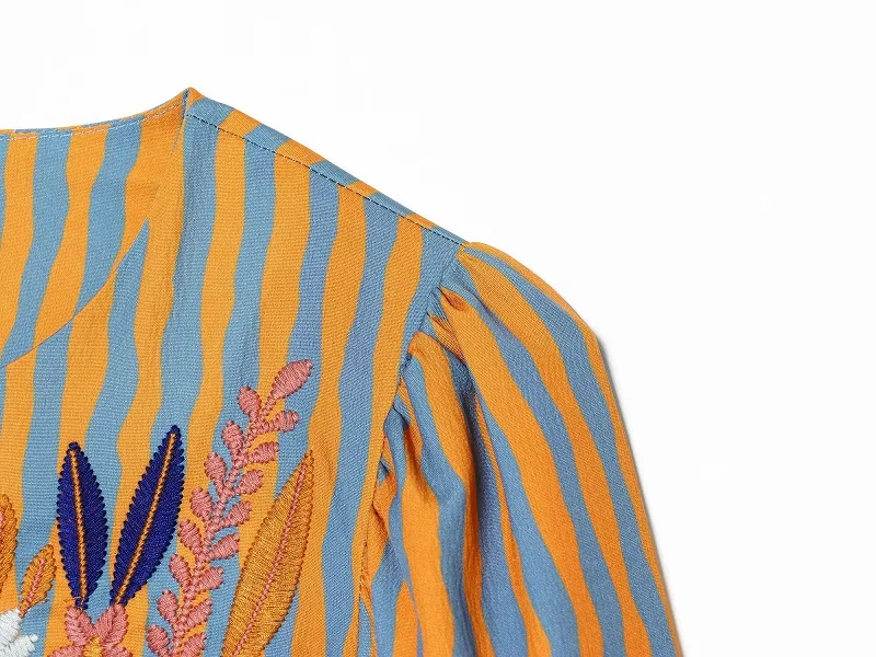 MUJER Gestreifter Damenmantel mit Stickerei, Offene Jacken für Frauen, Langarm-Freizeitjacke, Damen-Streetwear-Modejacken – Detail 5