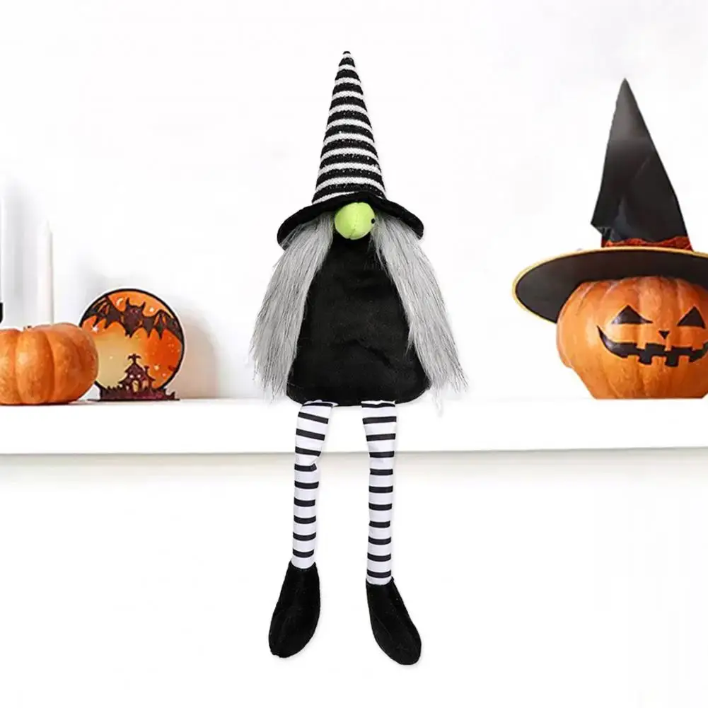 Halloween Gnome Doll Handmade Striped Hat Long Dangling Legs Faceless Elf Decoration Plush Dwarf Toy Fall Festival Party Desktop