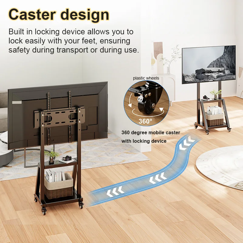 Mobile TV Stand on Wheels for 32-50 Inch TVs Rolling TV Cart Height Adjustable Heavy Duty Floor Portable TV Stand with Shelf image 3