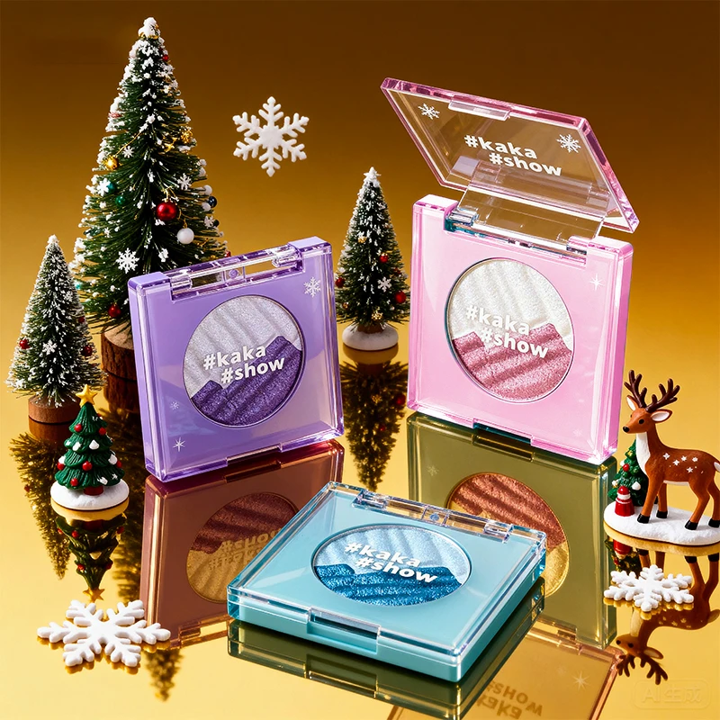 Kakashow Aurora Resaltador en polvo de dos tonos, de larga duración, mejora el cutis, ilumina el maquillaje de ojos, resaltador y paleta todo en uno de contorno, regalo de Navidad