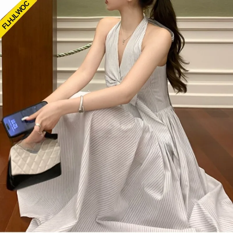 Robe Corset col en v, Chic, mode coréenne, vêtements mignons et doux pour filles, grand nœud, dos nu, Sexy, chemise sans manches