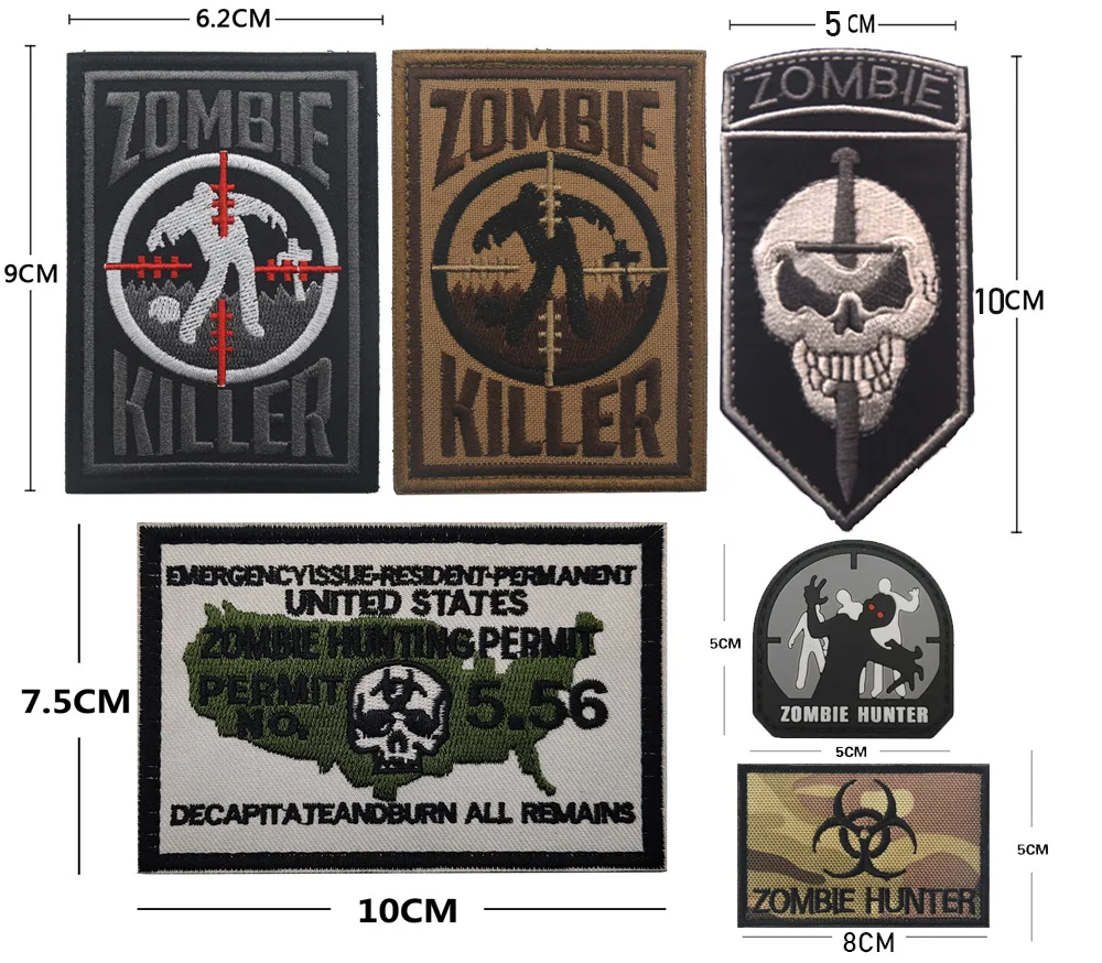 PVC Embroidery Reflective Material Zombie Hunter Patches BACK HAND Badge Tactical Military Decorative Appliques for Clothing