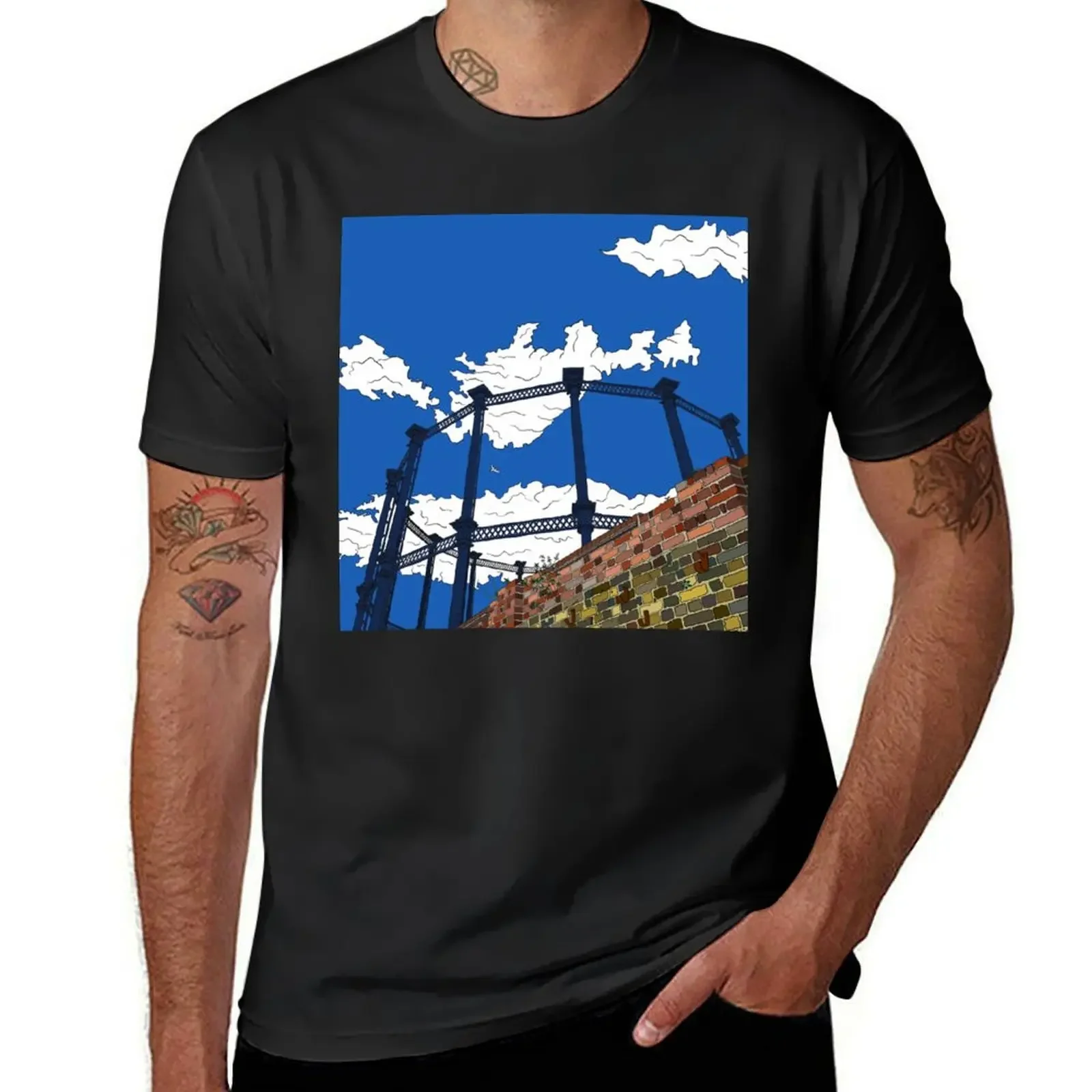 London Regent's Canal Gas Tower T-Shirt designer shirts oversized graphic tee Aesthetic clothing t shirts for men cotton