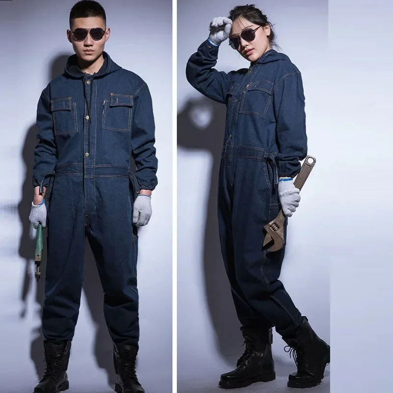 Overall Denim Baumwolle Verdickung anzüge Winter Männer Frauen Schweiß overalls Autore paratur Overalls Schweißer Anzug oficina mecanica