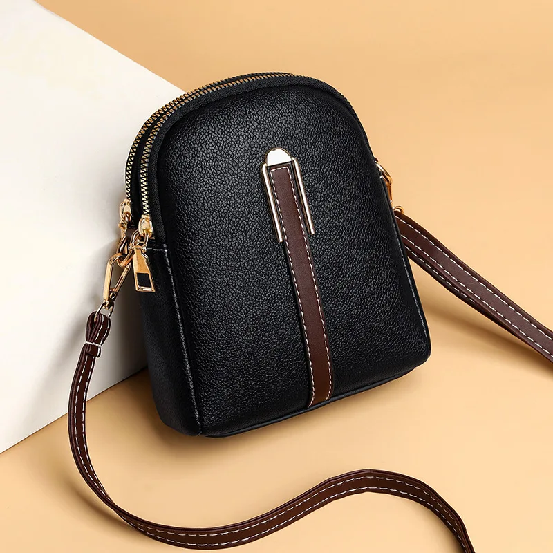 New Fashion Real Cowhide Girls Purse Phone Pouch Genuine Leather Shoulder Bags Woman Minimalist Solid Color Mini Crossbody Bag