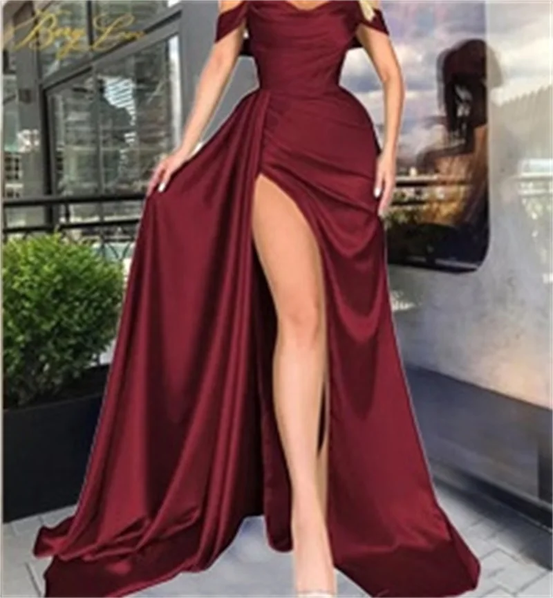 Off The Shoulder High Split Women Prom Dress Tight Waist Tube Top Party Gown Unikalna suknia wieczorowa bez rękawów Nowy projekt w magazynie