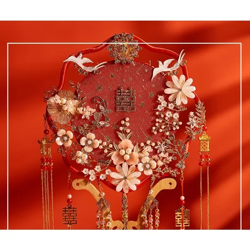 Tuan Fan Bride Wedding DIY Me Ancient Style Heavy Industry Embroidery Wedding Fan Chinese Double sided Handmade Handheld Flower