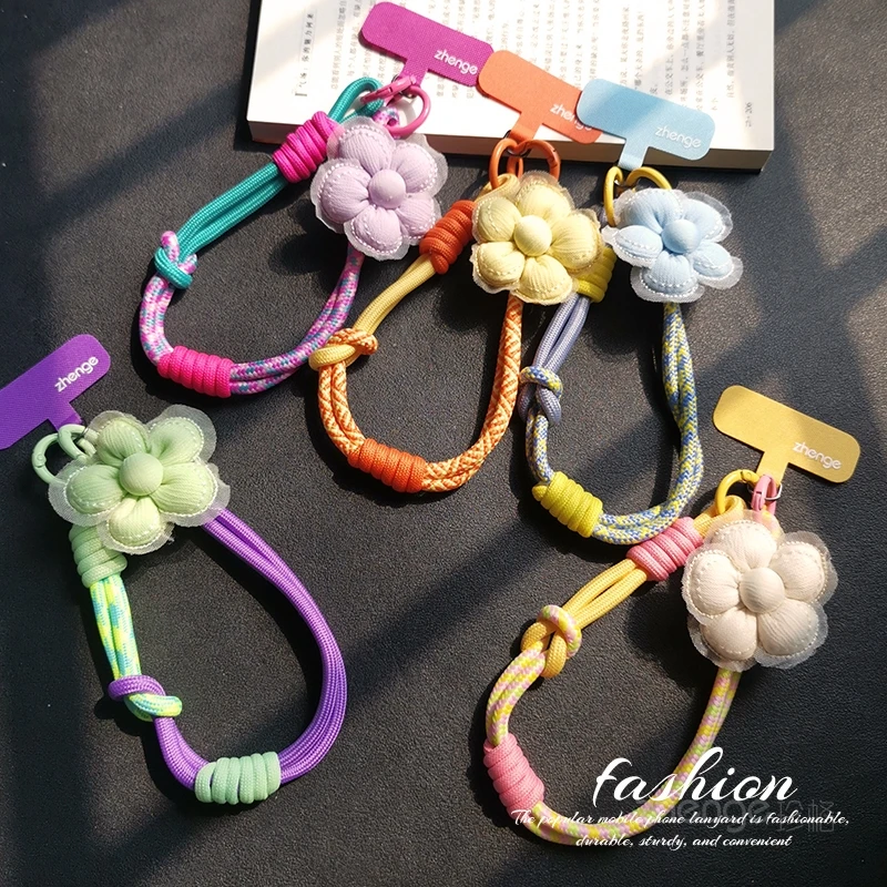 

Веревка для мобильного телефона с маленьким цветком, женское короткое кольцо на запястье, регулируемый чехол двойного назначения для путешествий на открытом воздухе, противоскользящий чехол для телефона с цепочкой