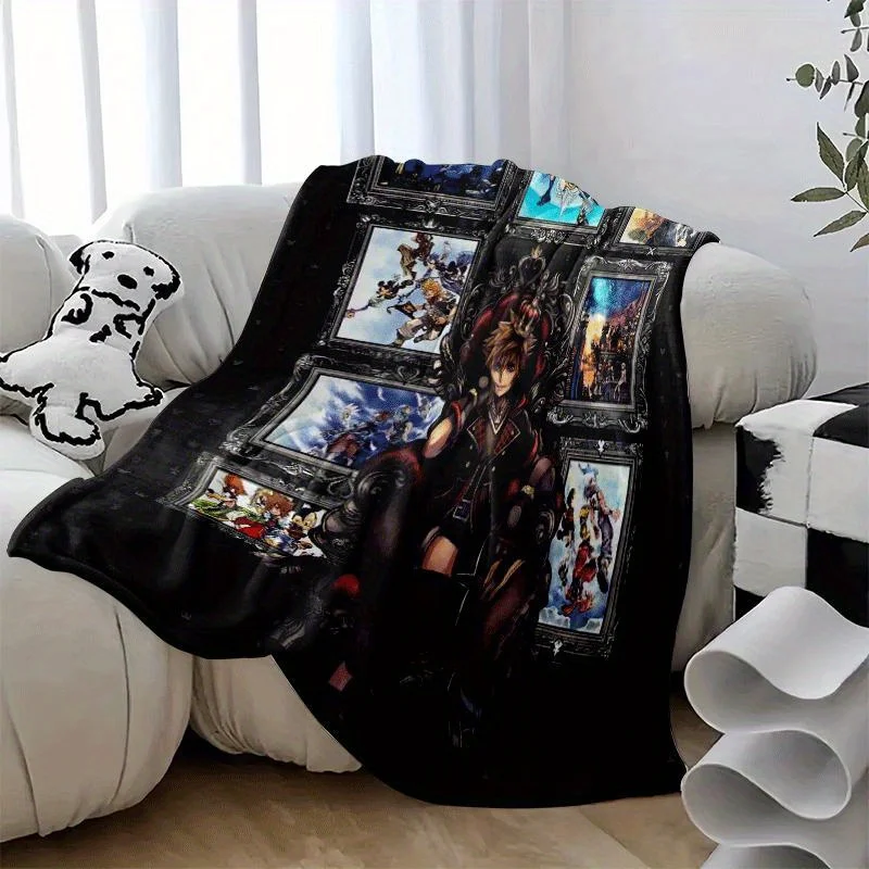 [Soft Warm Lightweight Throw] Hearts Video Game Characters Flannel Blanket - Soft Warm Lightweight Throw with Crowned Characters, All-Season Bedspread for Sofa, Bed, Travel, Dorm - Washable Fans