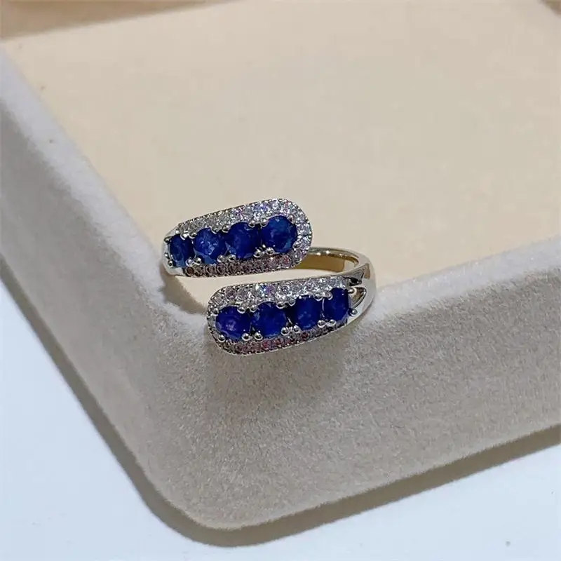 ZECAA Sapphire Fine Jewelry Woman Sapphire Ring With Natural Blue Sapphire Gemstone 4*4mm Silver Sapphire Ring Najlepszy prezent dla pani